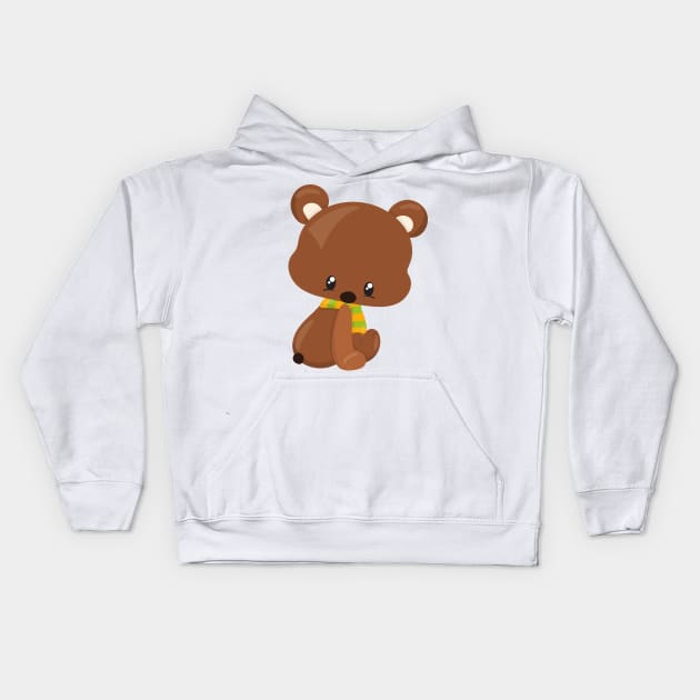 Cute Bear, Little Bear, Baby Bear, Bear With Scarf Kids Hoodie by Jelena Dunčević